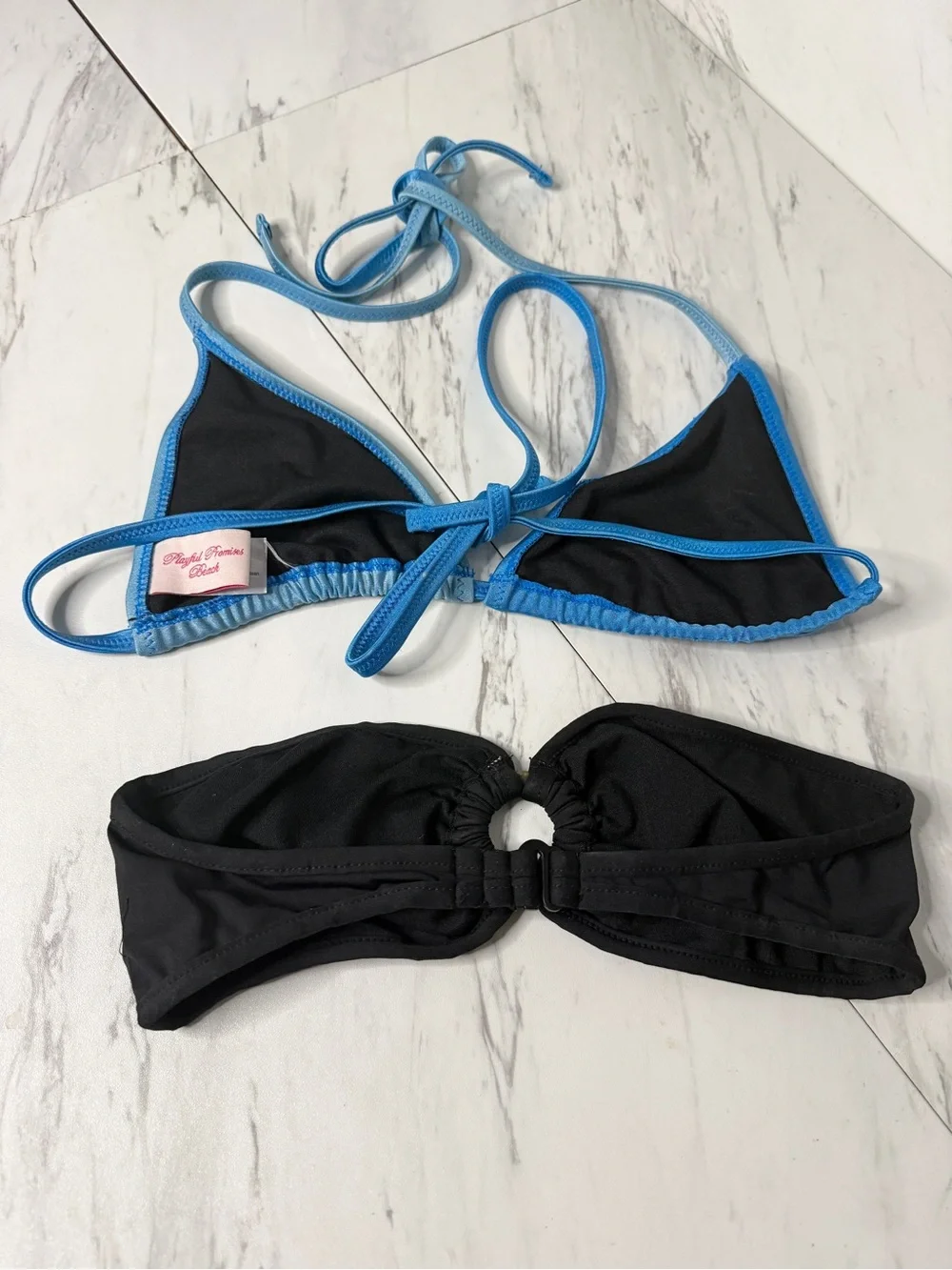 Lot of 2 Bikini Tops Playful Promises Two Tone Blue & Old Navy Black Bandeau SM